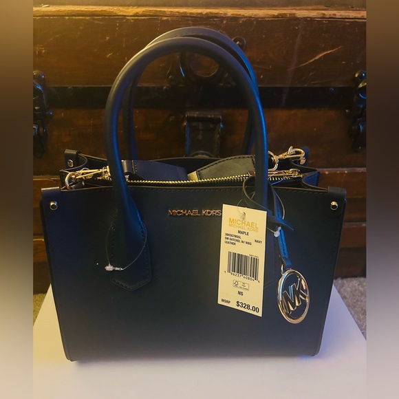 Michael Kors Maple Small Satchel Crossbody Dark Navy with Messenger Strap NWT